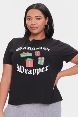 Women Gangster Wrapper Graphic Tee in Black, 1X