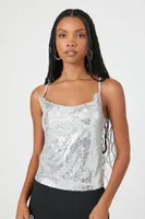 Women's Sequin Cowl Neck Cami in Silver Small