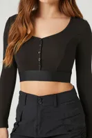 Women's Ribbed Button-Front Crop Top