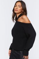 Women's Crisscross Off-the-Shoulder Sweater in Black Small