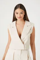 Women's Notched Plunging Cropped Vest in Taupe Small