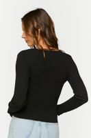 Women's Ribbed Button-Loop Cardigan Sweater in Black Medium