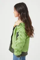 Girls Full-Zip Colorblock Jacket (Kids) Olive,