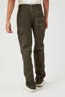 Men Topstitched Straight-Leg Pants Olive,