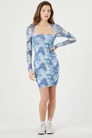 Women's Mesh Floral Print Mini Dress