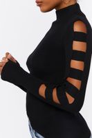 Women's Ribbed Ladder Cutout Sweater in Black Medium