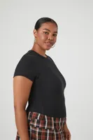 Women's Ribbed Knit Crew T-Shirt in Black, 1X