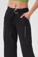 Women's Belted Straight-Leg Utility Pants in Black, XS