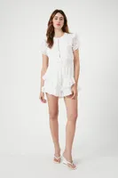 Women's Ruffle-Trim Keyhole Romper in White Small