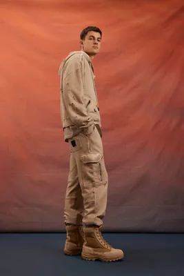 Men Rebel Moon Drawstring Cargo Pants in Beige, XXL