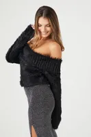 Women's Faux Fur Off-the-Shoulder Top in Black Medium