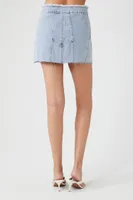 Women's Frayed Denim Mini Skirt in Light Denim, XL