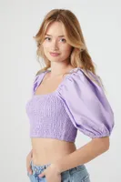 Women's Satin Smocked Crop Top in Orchid Large