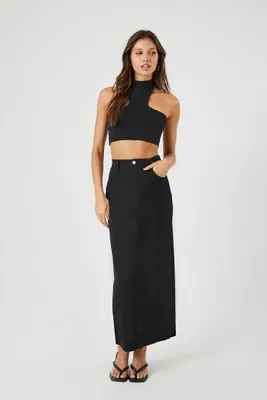 Women's Twill Straight Maxi Skirt in Black, XS