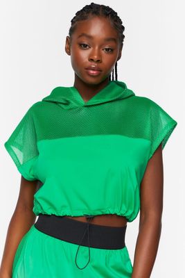 Women's Active Mesh Panel Drawstring Top in Green Haze Medium