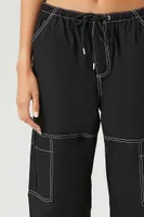 Women's Poplin Contrast-Seam Cargo Pants in Black/White Medium