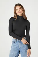 Women's Long-Sleeve Turtleneck Crop Top Black