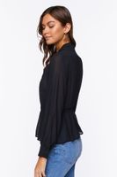 Women's Chiffon Tie-Neck Smocked Top in Black Small