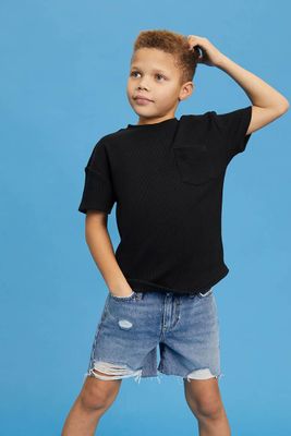 Kids Distressed Shorts (Girls + Boys) in Medium Denim, 13/14