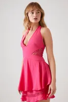 Women's Fit & Flare Halter Mini Dress in Hot Pink Small