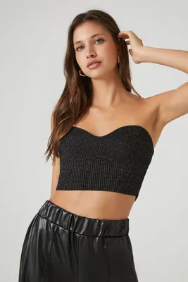 Women's Glitter Sweater-Knit Tube Top in Black/Silver, XL