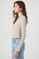 Women's Ribbed Knit Long-Sleeve Bodysuit in Goat Small