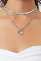 Women's Layered Hoop Pendant Necklace in Silver