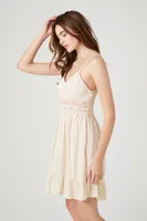 Women's Lace-Trim Flounce Mini Dress in Sand Large