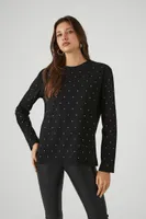 Women's Rhinestone Crew Top in Black Medium