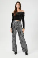 Women's Metallic Wide-Leg Cargo Pants in Black Small