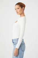 Women's Cutout Sweater-Knit Bodysuit in White Large