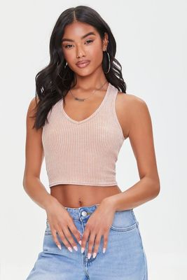 Women's Waffle Knit Cropped Tank Top in Walnut Large