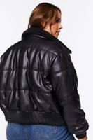 Women's Faux Leather Bomber Jacket in Black, 0X