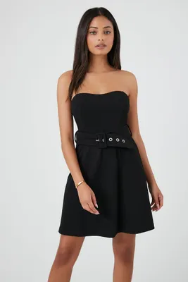 Women's Belted Sweetheart Mini Dress in Black Medium