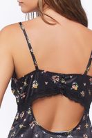 Women's Floral Satin Lace-Trim Cami in Black Medium