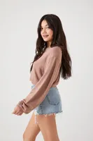 Women's Relaxed Drop-Sleeve Crop Top in Chocolate Large