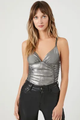 Women's Ruched Metallic Cami Bodysuit