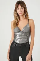 Women's Ruched Metallic Cami Bodysuit in Black Medium