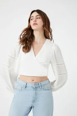 Women's Tie-Back Balloon-Sleeve Top in White Small