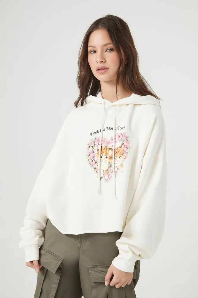 Women's Look But Dont Touch Graphic Hoodie in Cream Medium