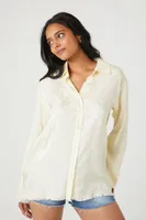 Women's Floral Print Distressed Shirt in Cream Medium