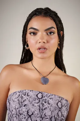 Women's Faux Stone Heart Pendant Necklace in Black/Purple