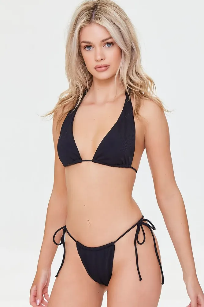 Women's String Bikini Bottoms in Black Large