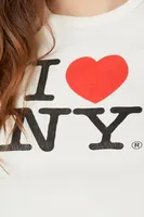 Women's Cropped I Love NY Graphic T-Shirt in Cream Small