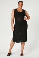 Women's Sweater-Knit Midi Dress in Black, 1X