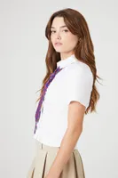 Women's Striped Tie Cropped Shirt in White Medium