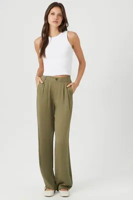 Women's Straight-Leg Trouser Pants in Olive Large