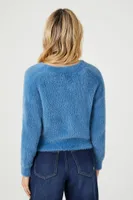 Women's Fuzzy Cardigan Sweater in Dusty Blue Small