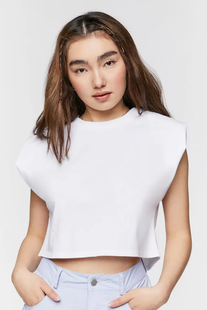 Women's Cropped Muscle T-Shirt in White Medium