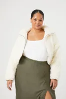 Women's Faux Shearling Cropped Coat in Vanilla, 1X